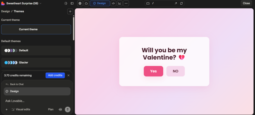 Valentine Website Using Lovable AI