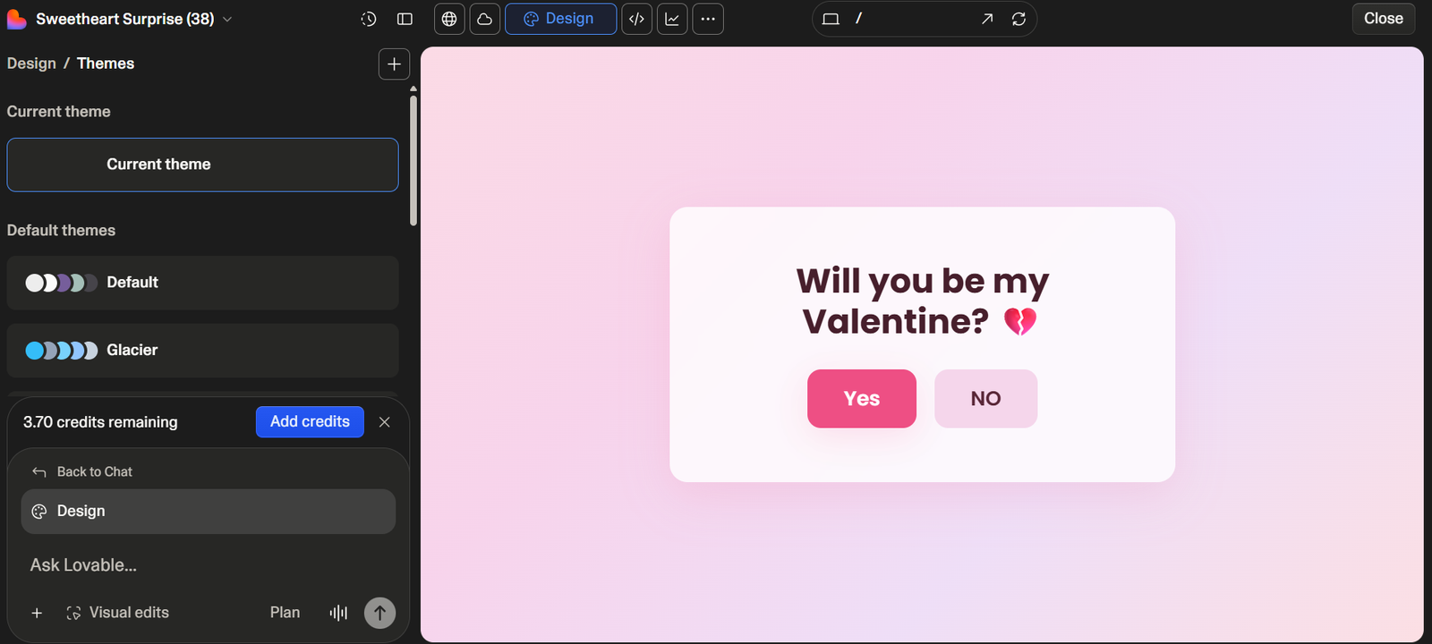 Valentine Website Using Lovable AI